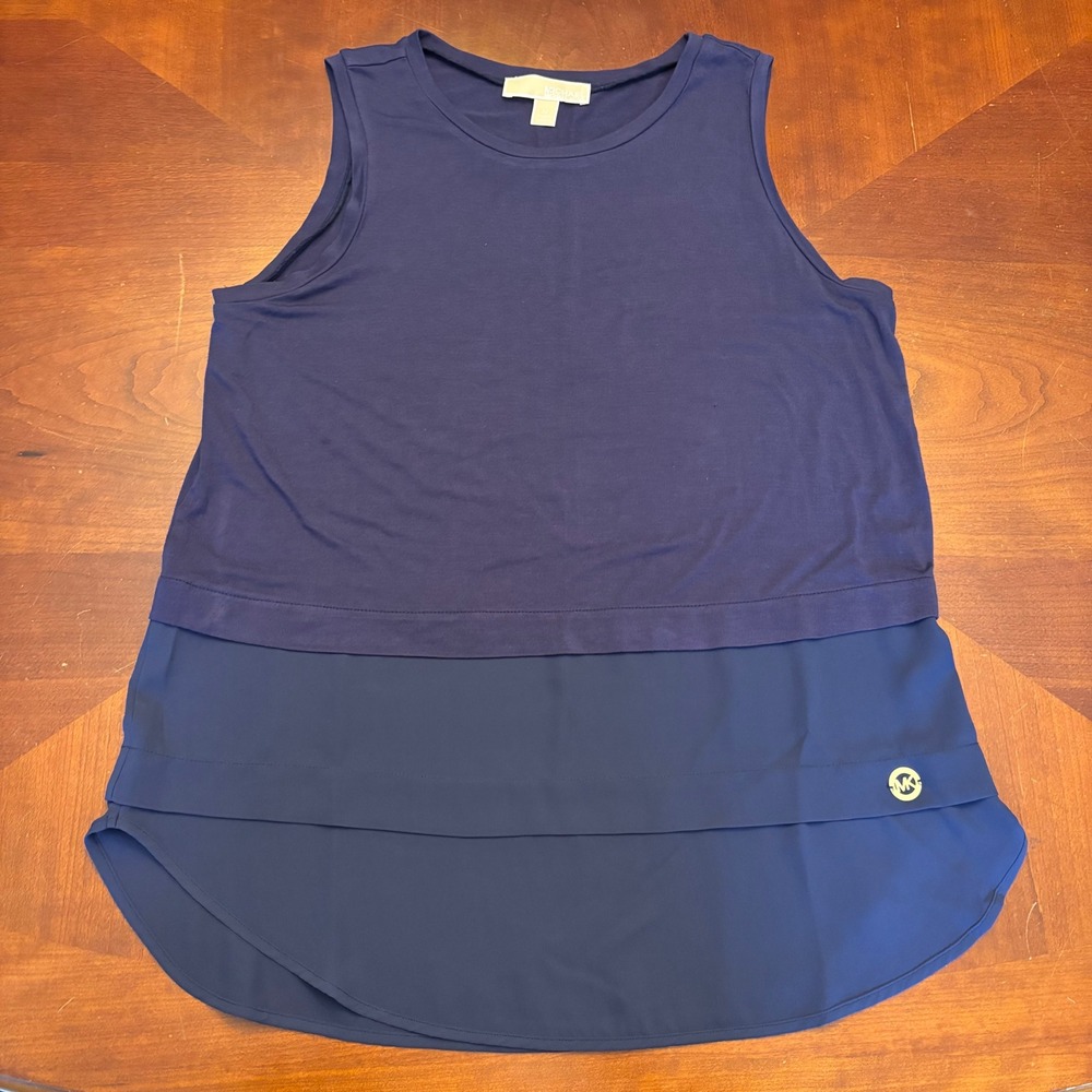 Michael Kors Medium Sleeveless Hip Length‎ Navy Tiered Top